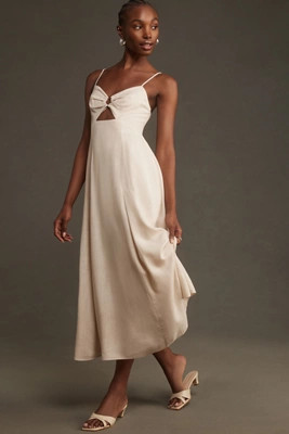 By Anthropologie Linen Sweetheart Cutout A-Line Midi Dress | Anthropologie (US)