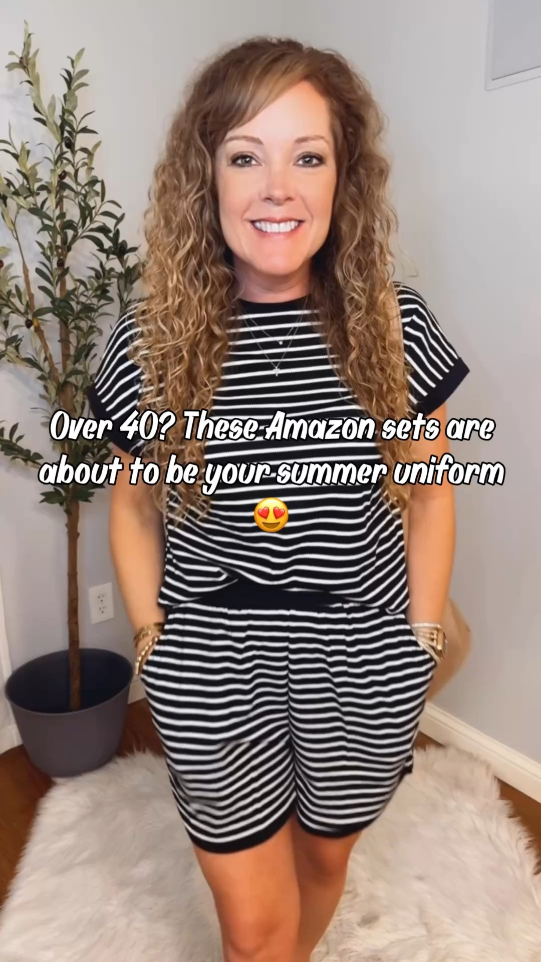 Amazon sets / over 40 fashion style / summer outfits / vacation outfits / affordable fashion / spring outfits 2026 / travel outfits

Striped set- sized up to medium 
Green set- size small, if in between size up
Navy sleeveless set- size small, if in between size up
Jelly shoes- size down .5 size (wearing 7.5, normally a true 8)

#LTKootd #LTKOver40 #LTKTravel