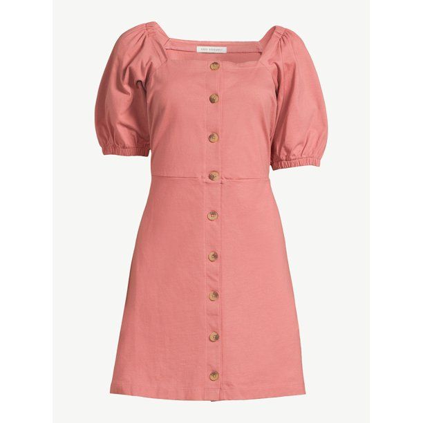 Free Assembly Women's Square Neck Dress with Puff Sleeves | Walmart (US)