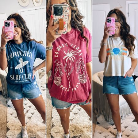 Costal Cowgirl tee shirt - summer casual outfit - travel outfit - tee shirt - how to style - cut off denim shorts 

#LTKStyleTip #LTKFindsUnder50 #LTKFindsUnder100