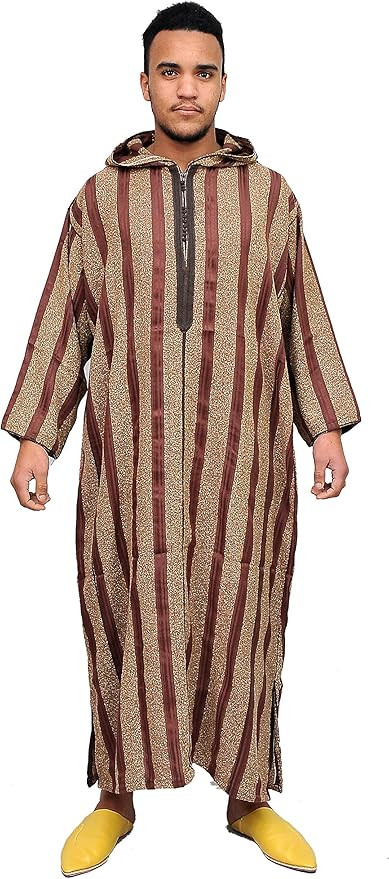 Moroccan Men Clothing Djellaba Handmade and Embroidered Breathable hooded Burgundy Stripe | Amazon (US)