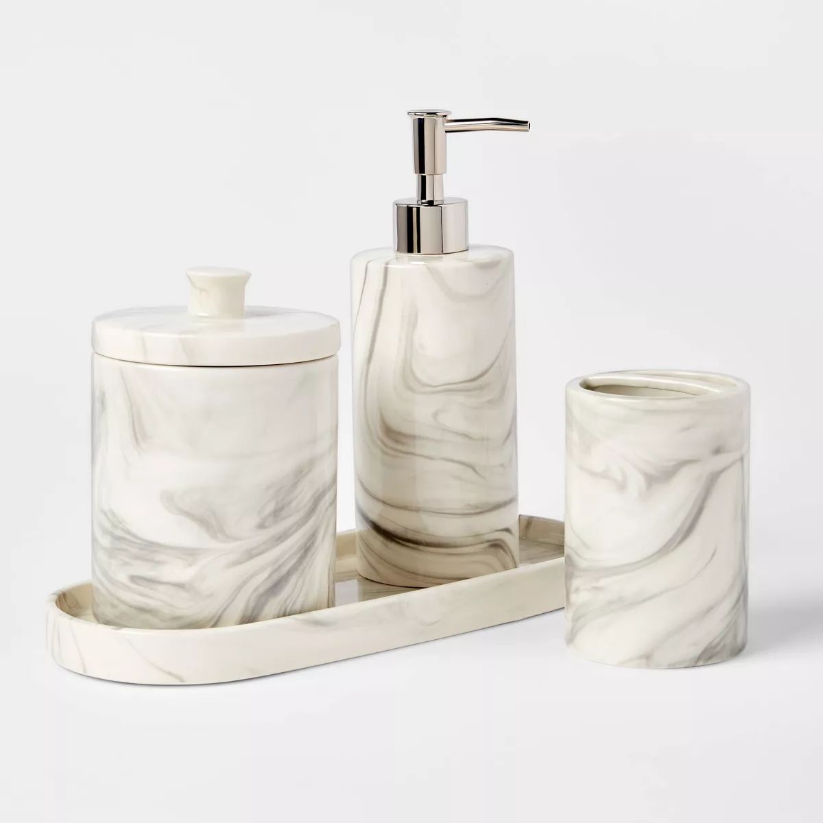 4pc Marbled Ceramic Bathroom Accessories Set Marble - Threshold™ | Target