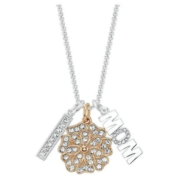 Believe by Brilliance Women's 14Kt Gold Flash Plated Genuine Crystal "Mom" Flower Pendant Necklac... | Walmart (US)