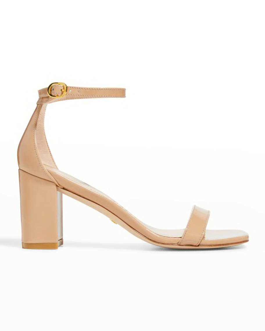 Stuart Weitzman Nudistcurve Patent Leather Block-Heel Sandals | Neiman Marcus