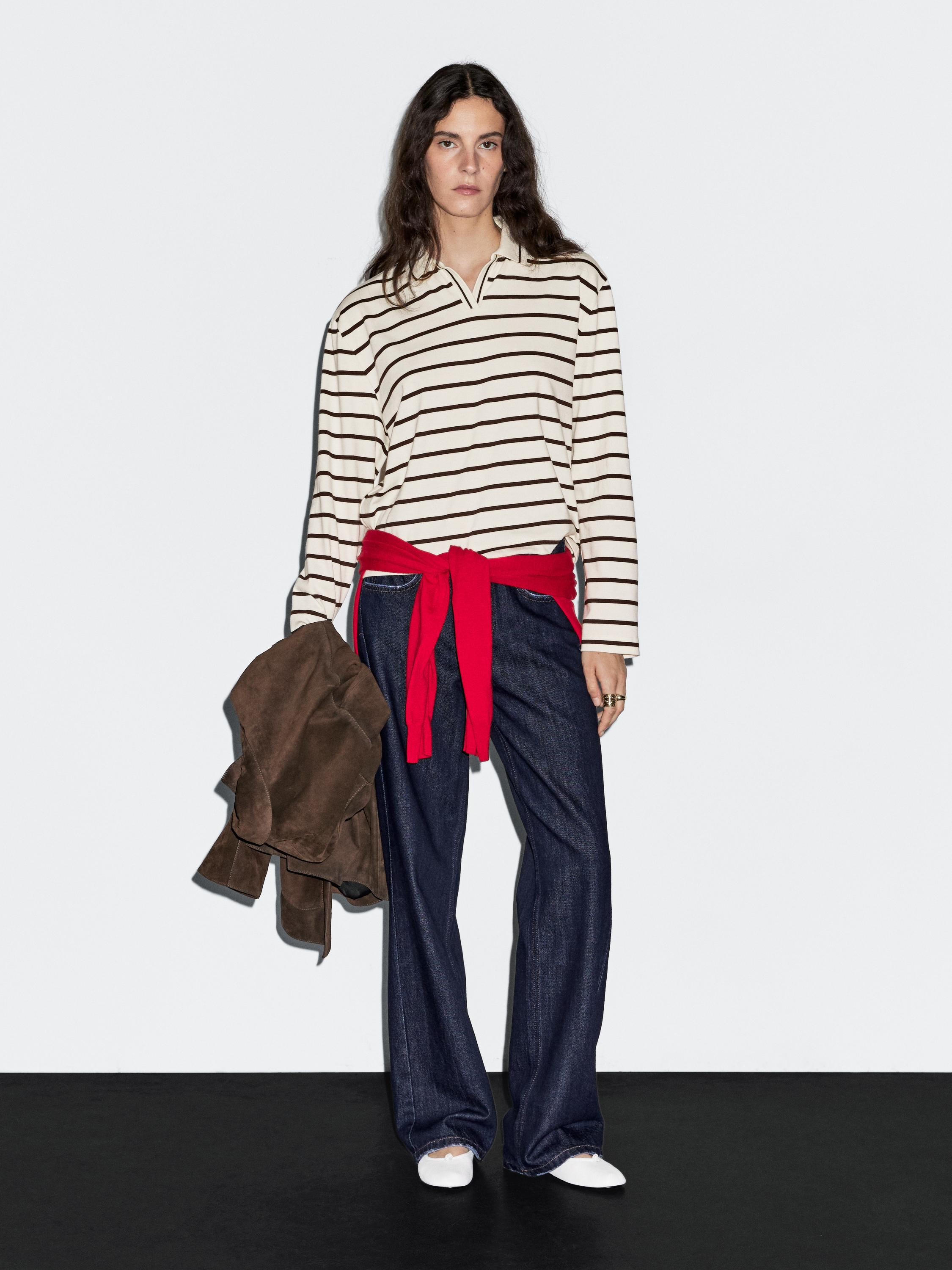 100% cotton striped polo shirt | Massimo Dutti UK