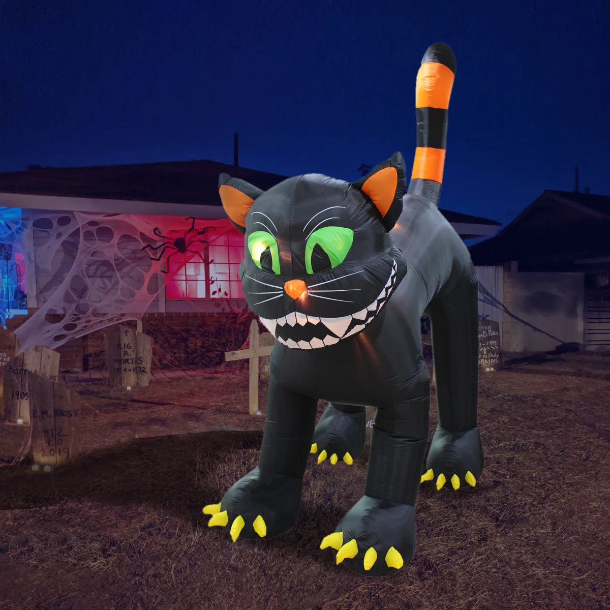 Lighted Happy Halloween HUGE Inflatable Animated Black Cat Head Rotates Indoor / Outdoor Holiday ... | Wayfair North America