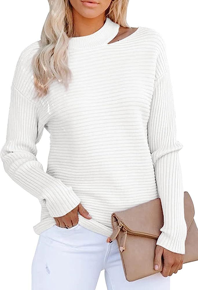 KIRUNDO 2022 Fall Winter Women’s Sweaters Halter Neck Off Shoulder Long Sleeve Knit Sweater Sol... | Amazon (US)