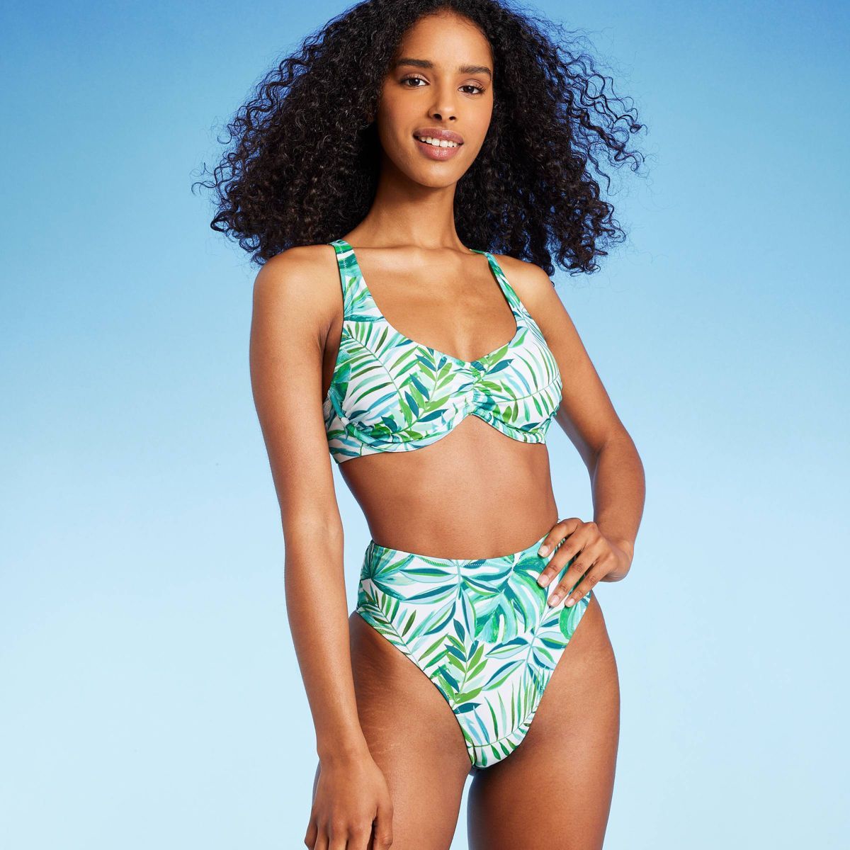 Women's Underwire Bralette Bikini Top - Shade & Shore™ Green Tropical Print | Target