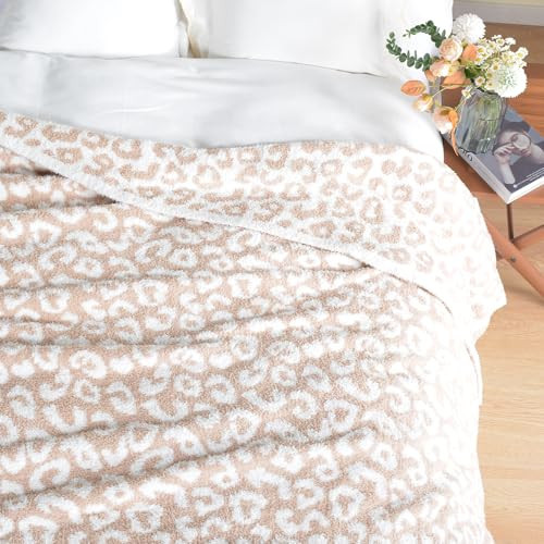 Leopard Knit Throw Soft Cozy Lightweight Blanket for Bed Sofa Couch Breathable Warm Cheetah Blanket Leopard Beige 60x80 Inches | Amazon (US)