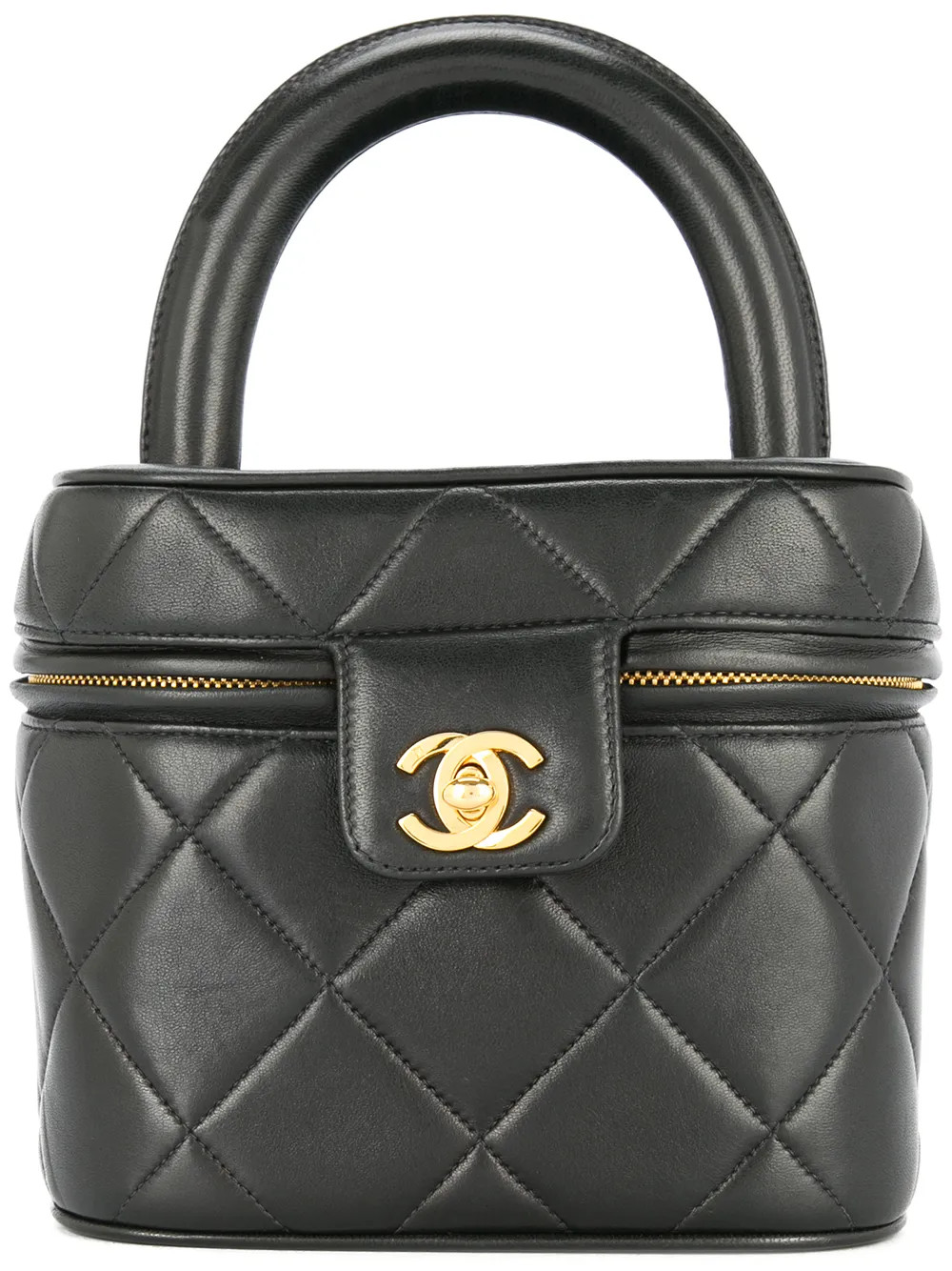 CHANEL Pre-Owned CHANEL Quilted Cosmetic Vanity Hand Bag - Black | Farfetch Global