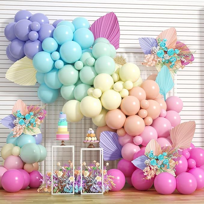 Pastel Balloon Arch Kit, 121 pcs Macaron Pink Yellow Green Blue Purple Balloon Garland Kit DIY Ba... | Amazon (US)