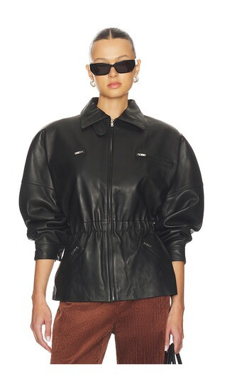 AEXAE Leather Cinched Mid Jacket in Black. - size S | Revolve Clothing (Global)