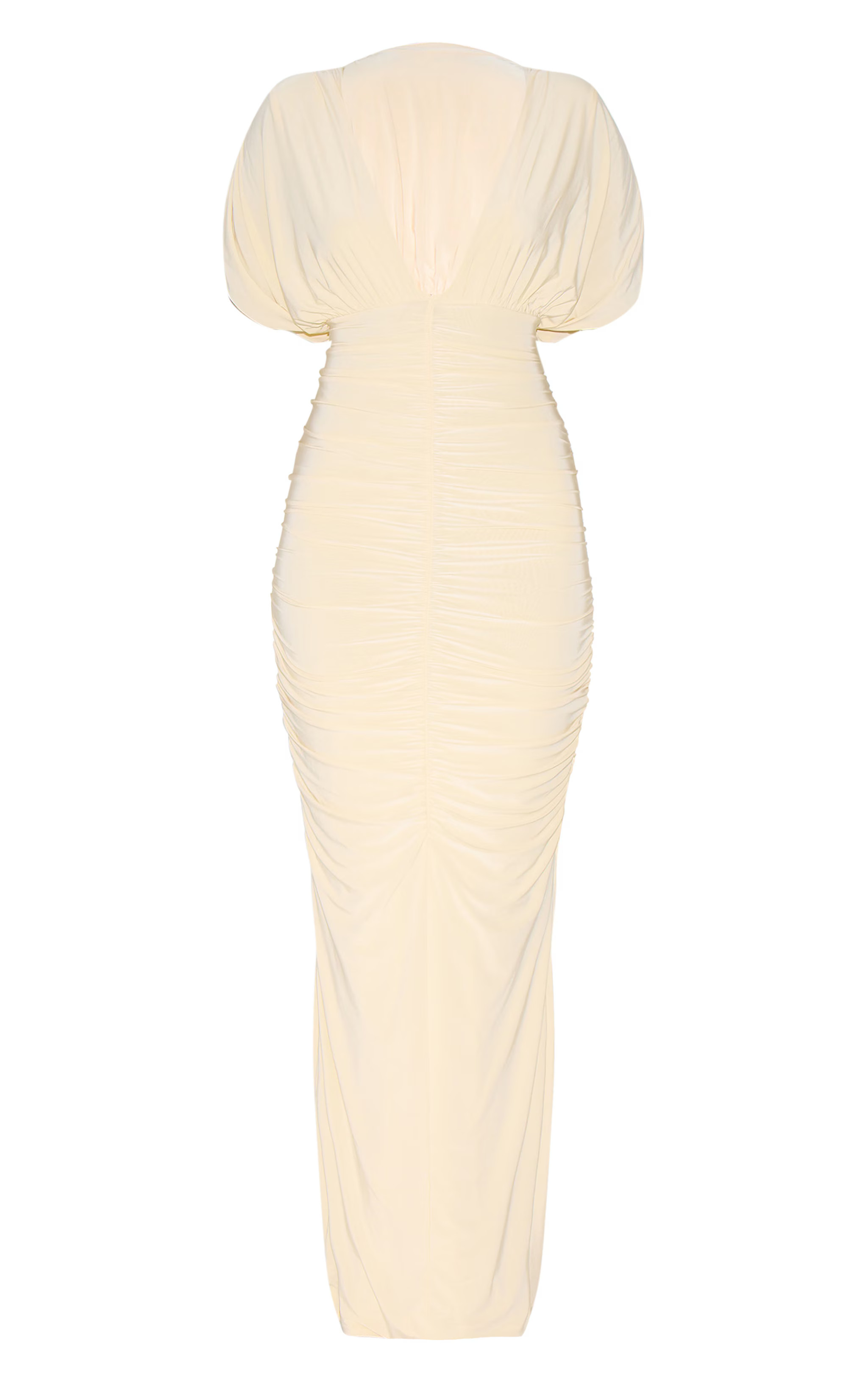 Butter Yellow Double Layer Slinky Ruched Batwing Maxi Dress | PrettyLittleThing US
