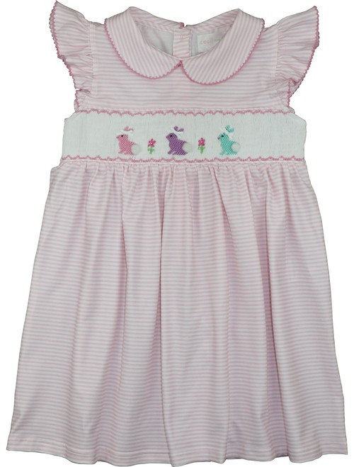 Pink Stripe Knit Smocked Bunny Dress | Cecil and Lou