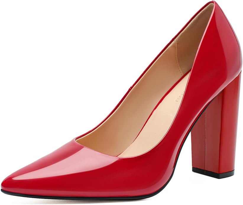 Unisex Women's Men's High Heels Pointed Toe Pumps with Chunky Block Heels Dress Party Comfortable... | Amazon (US)