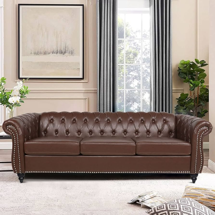 LEVNARY Chesterfield Sofa, Classic Tufted Upholstered Leather Couch, Modern 3 Seater Couch Furnit... | Amazon (US)