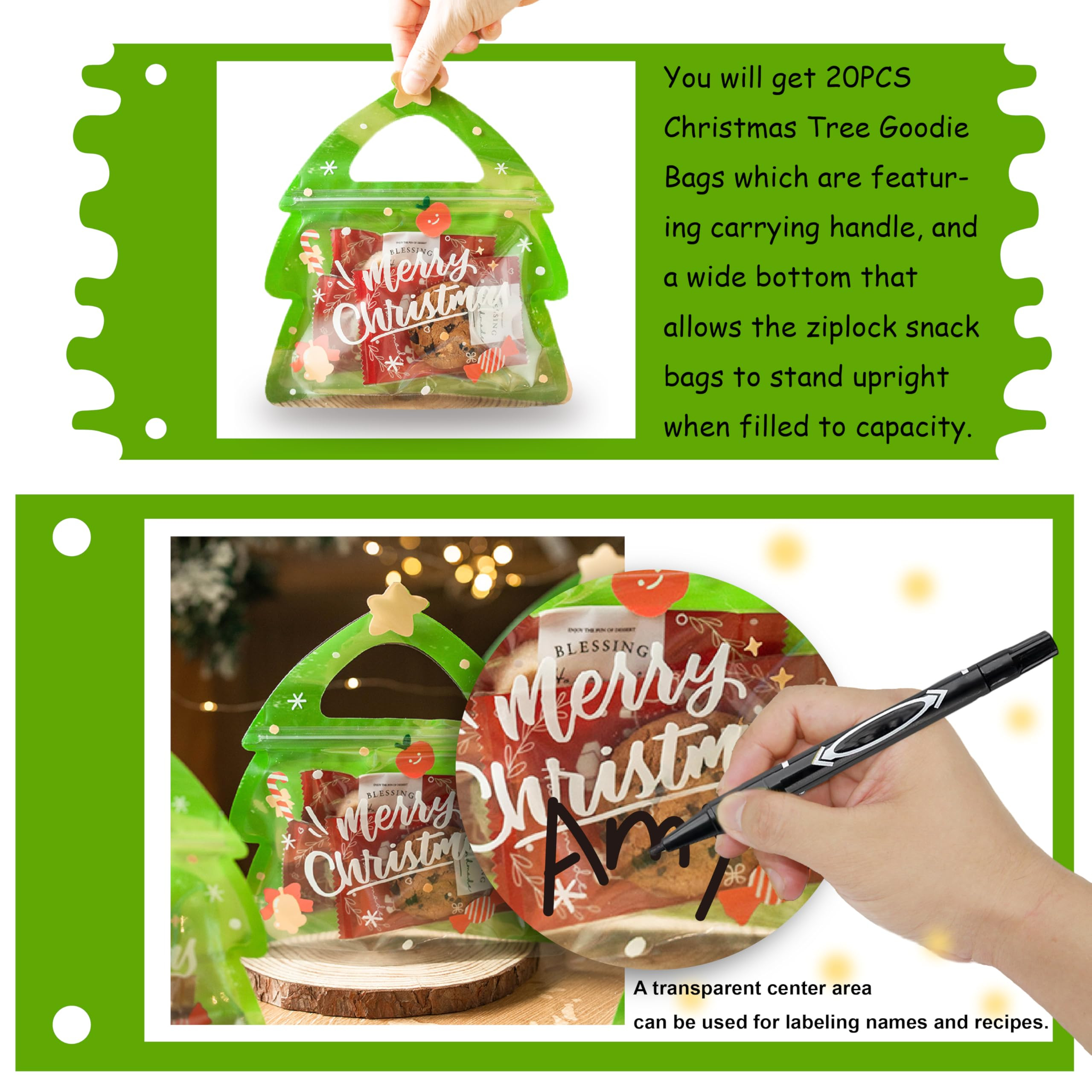 AOKELEON 20 Pcs Elk Shaped Christmas Treat Bags with Handle, Resealable & Stand-up Bottom for Hol... | Amazon (US)