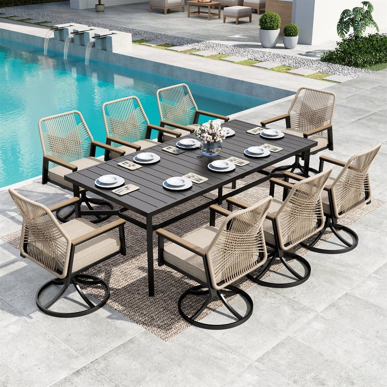 MF Studio 9-Piece Patio Table and Chairs Set, Outdoor Dining Set with Swivel All-Weather Rattan R... | Walmart (US)