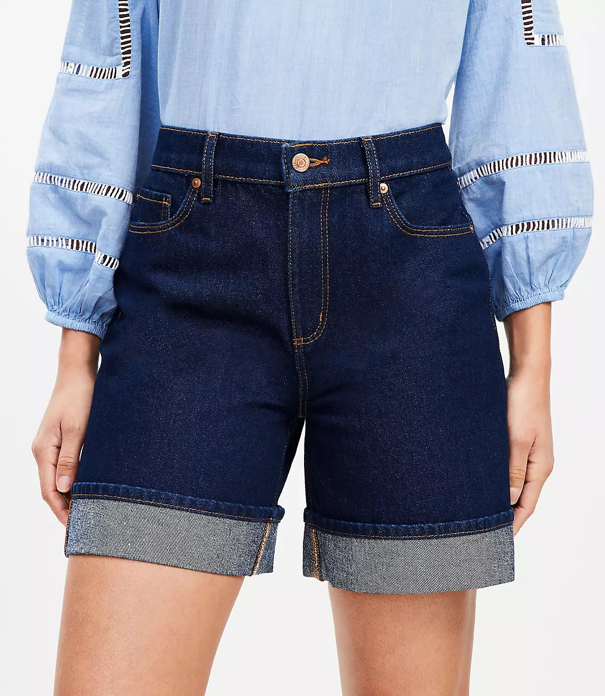 A-Line High Rise Denim Shorts in Rinse Wash | LOFT