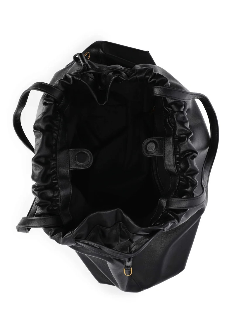 Scoop Women's Faux Leather Oversized Drawstring Pouch Tote, Black | Walmart (US)