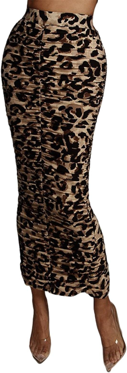 Women's Leopard Skirt Midi Long High Waist Silk Satin Elastic Cheetah Skirt Office Pencil Skirt | Amazon (US)