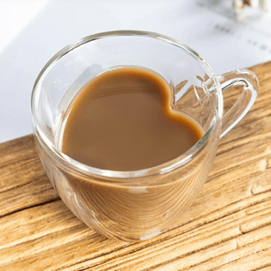 1pc Creative Double Layer Heart Shaped Glass Cup With Handle, Heat Insulated Water Mug, Peach Hea... | SHEIN