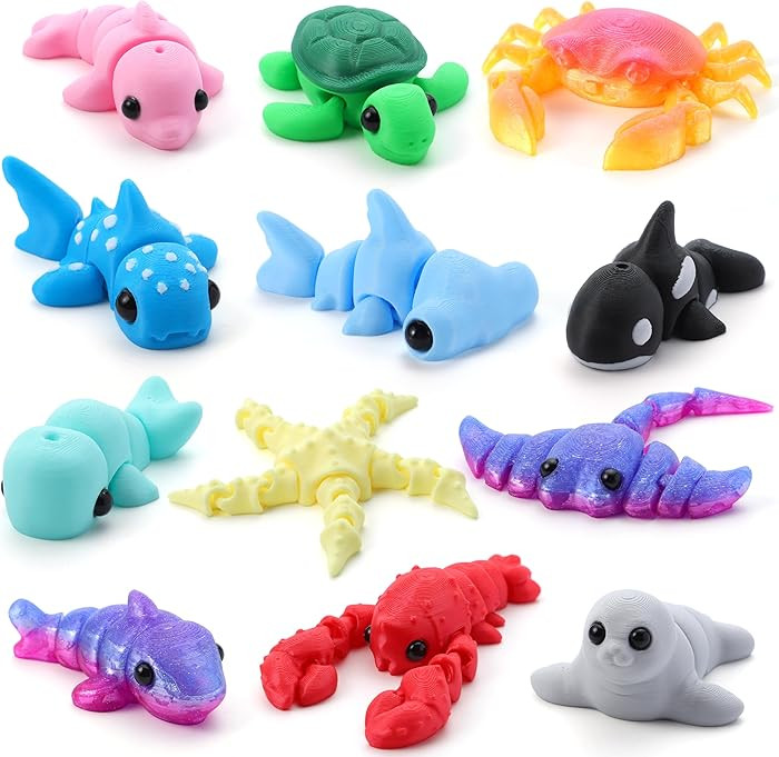 JOYIN 12 Pcs 3D Printed Ocean Animals Set, Mini Animals 3D Printed Toys - Cute Articulated Flexib... | Amazon (US)