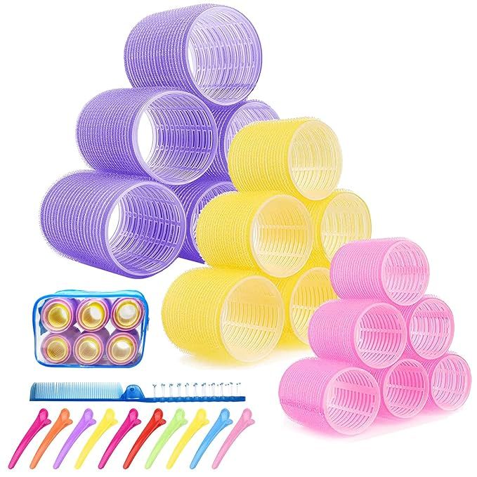 Jumbo Hair Rollers Set, Large Velcro Rollers for Hair, 30 Packs 3 Sizes With Clips, Big Self Grip... | Amazon (US)