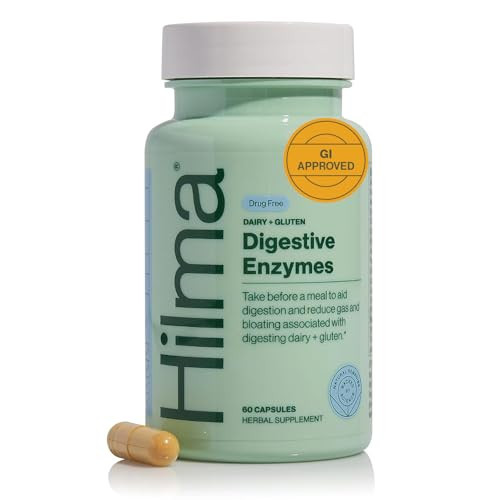 Hilma Digestive Enzymes for Women, Bloating Relief with Turmeric, Dandelion Root and Gluten Digestive Enzymes, Natural Gluten and Dairy Relief Pills, 60 Vegan Capsules | Amazon (US)