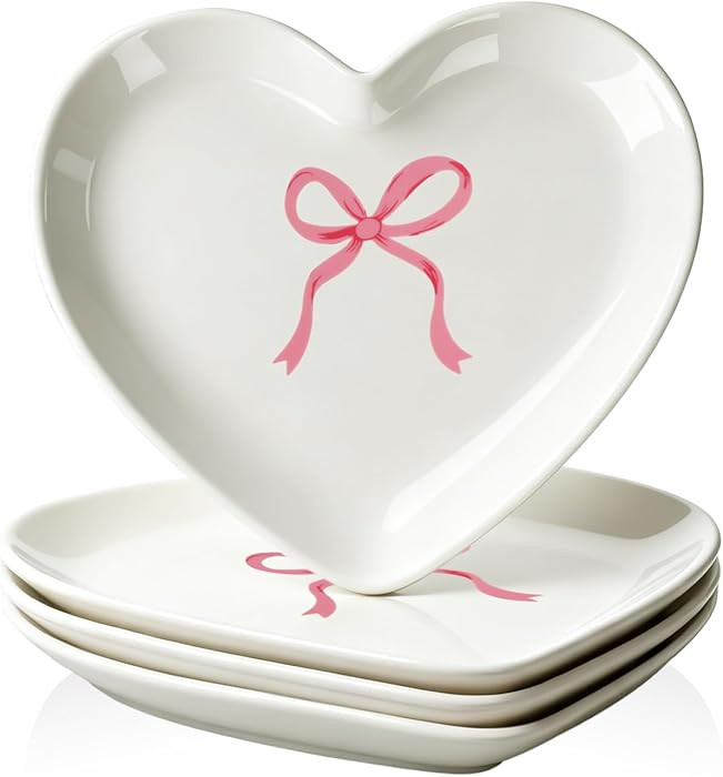 4 Pcs Ceramic Valentine's Day Heart Plates 6.8 Inch Valentine's Day Pink Bow Appetizer Dessert Pl... | Amazon (US)
