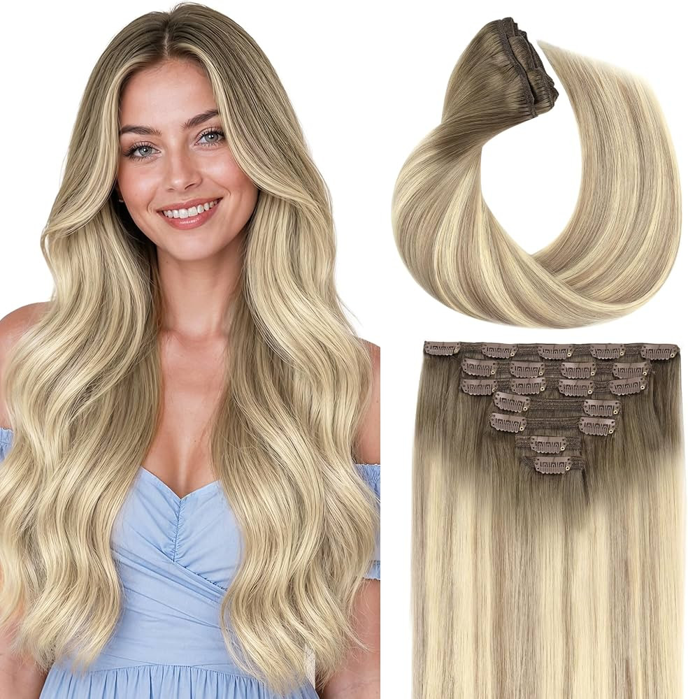 GOO GOO Clip in Hair Extensions Real Human Hair Blonde Remy Extensions | Amazon (US)