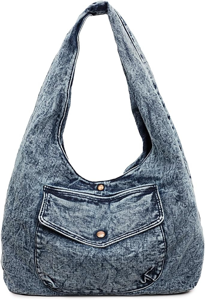 Flowyair Womens Denim Purse Trendy Canvas Large Capacity Jean Hobo Tote Bag | Amazon (US)