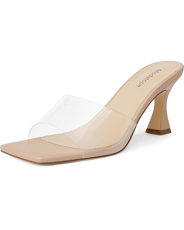 Modatope Womens Heeled Sandals Open Square Toe Heels Chunky Block Heel Slip On Sandals for Women | Amazon (US)