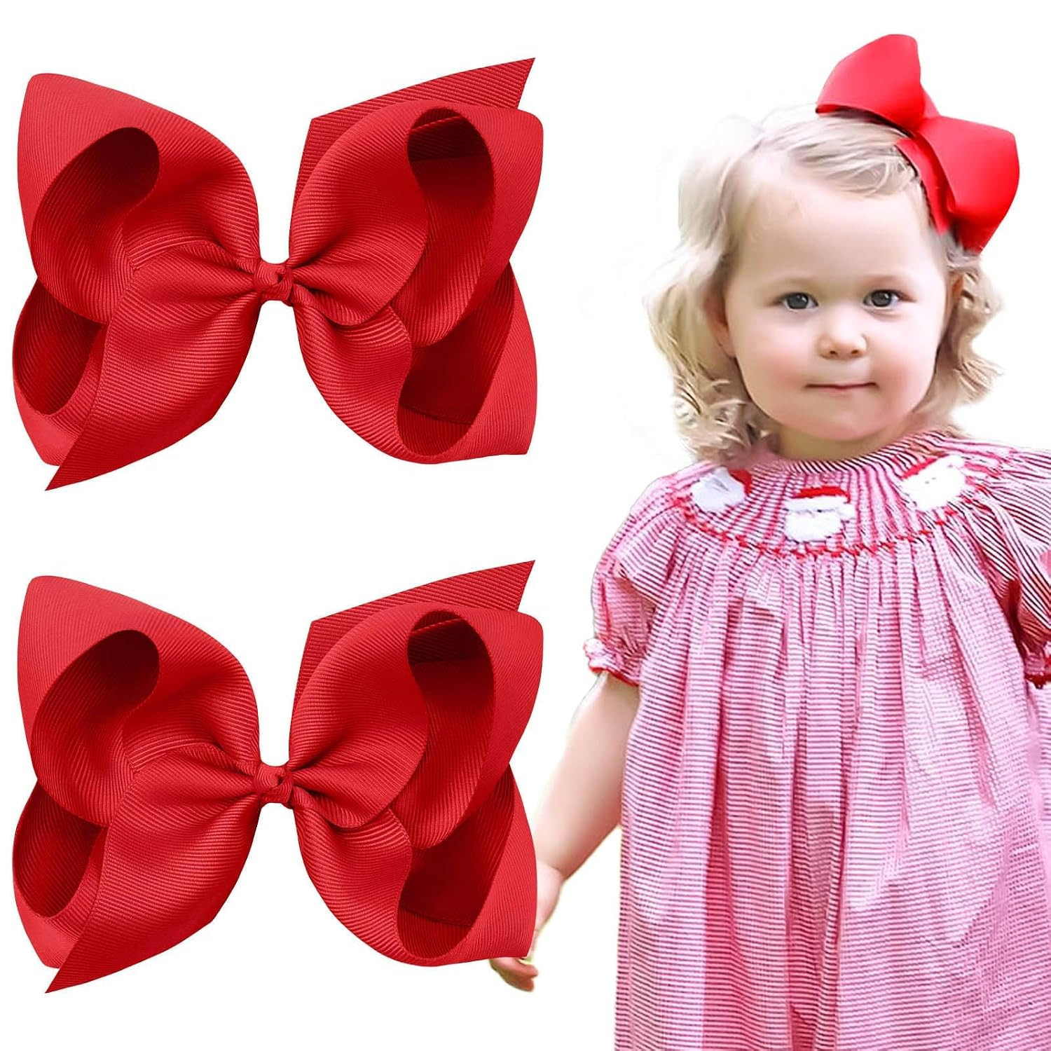 Oaoleer 2PCS 6inch Hair Bows Clips, Red Layered Grosgrain Ribbon Bows Hair Alligator Clips for Baby Girls Infants Toddlers Kids Teens Children | Amazon (US)