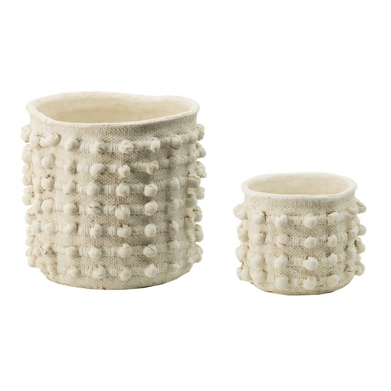 A&B Home Round Outdoor Planters with Tassel Pom Detail - 11" and 7" - Set of 2 - Cream Finish | Walmart (US)