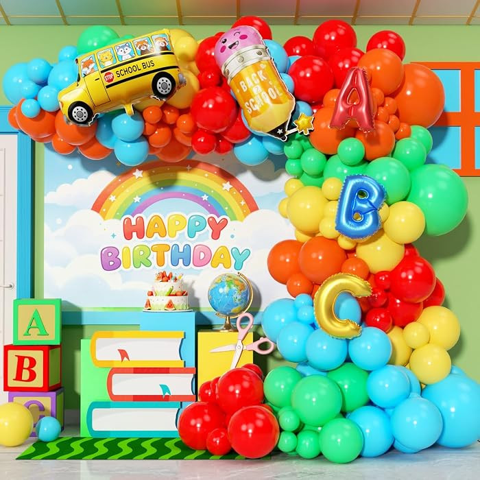 Back to School Balloon Garland Arch Kit 180Pcs with Pencil School Bus ABC Balloons, Rainbow Ballo... | Amazon (US)