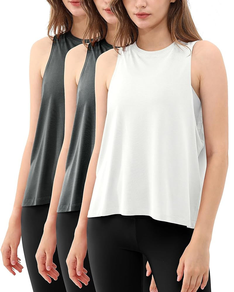 ODODOS 3-Pack Loose Tank Tops for Women Sleeveless Gym Athletic Workout Tops Yoga Shirts | Amazon (US)