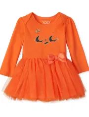 Baby Girls Long Sleeve Halloween Graphic Tutu Knit Bodysuit Dress | The Children's Place | The Children's Place