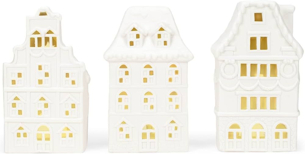 Mark Feldstein & Associates Village Row House White 8 x 4.5 Porcelain Holiday Tea Light Figurines... | Amazon (US)