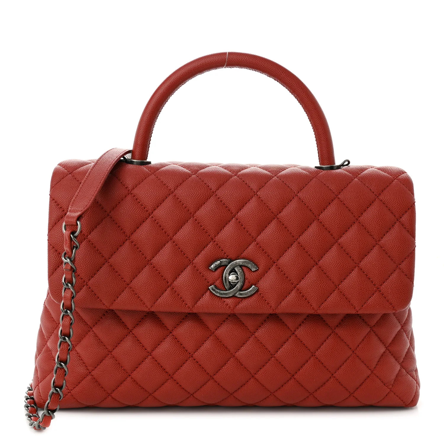 Caviar Quilted Medium Coco Handle Flap Dark Red | FASHIONPHILE (US)