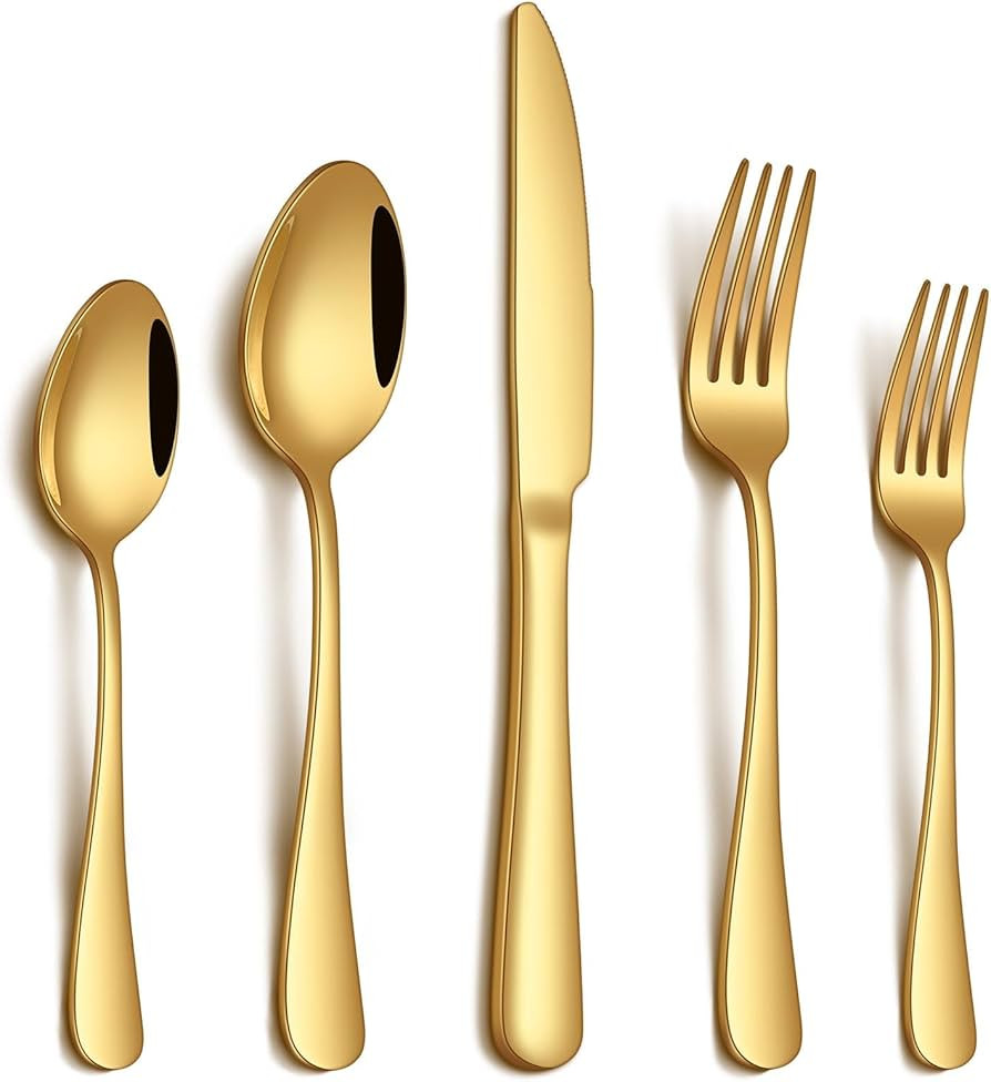 20 Piece Gold Silverware Set, Stainless Steel Flatware Set for 4 Food Grade Cutlery Utensil Set I... | Amazon (US)