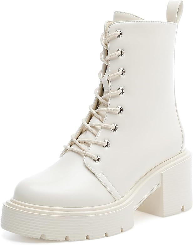 ZAYNSIA Lace up Combat Boots WomensAnkle Bootie for Women Lug Sole Platform Fashion Chelsea Chunk... | Amazon (US)