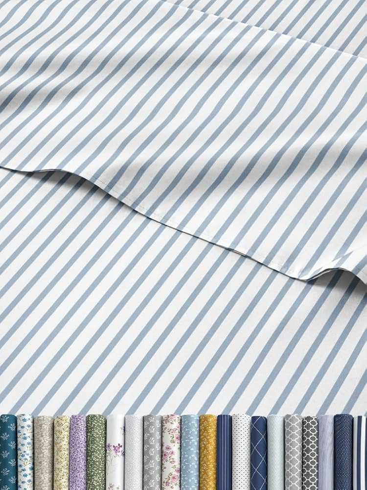 Striped Sheets - Blue & White Striped Sheets - 1 Flat & 1 Fitted & 2 Pillowcases w/ Deep Pockets ... | Amazon (US)