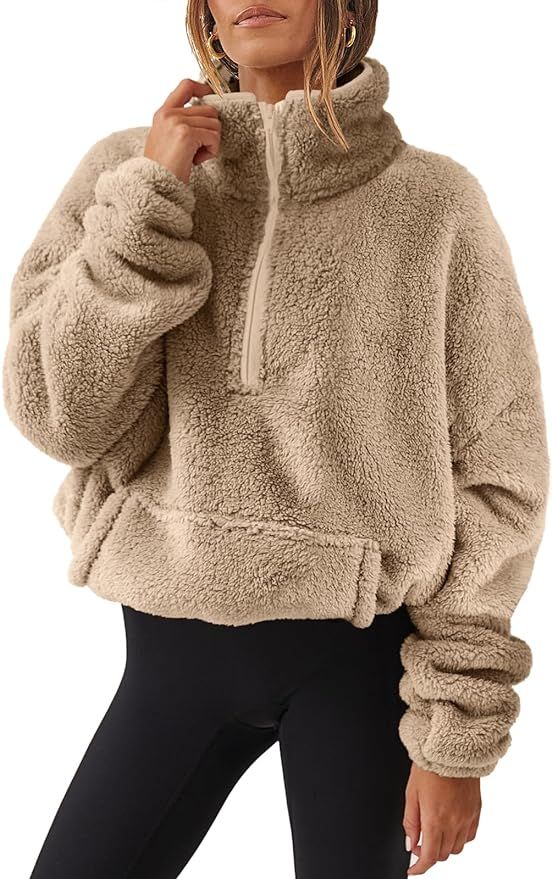 ANRABESS Women Long Sleeve Oversized Half Zip Fleece Sweatshirt Soft Sherpa Fleece Pullover Top W... | Amazon (US)