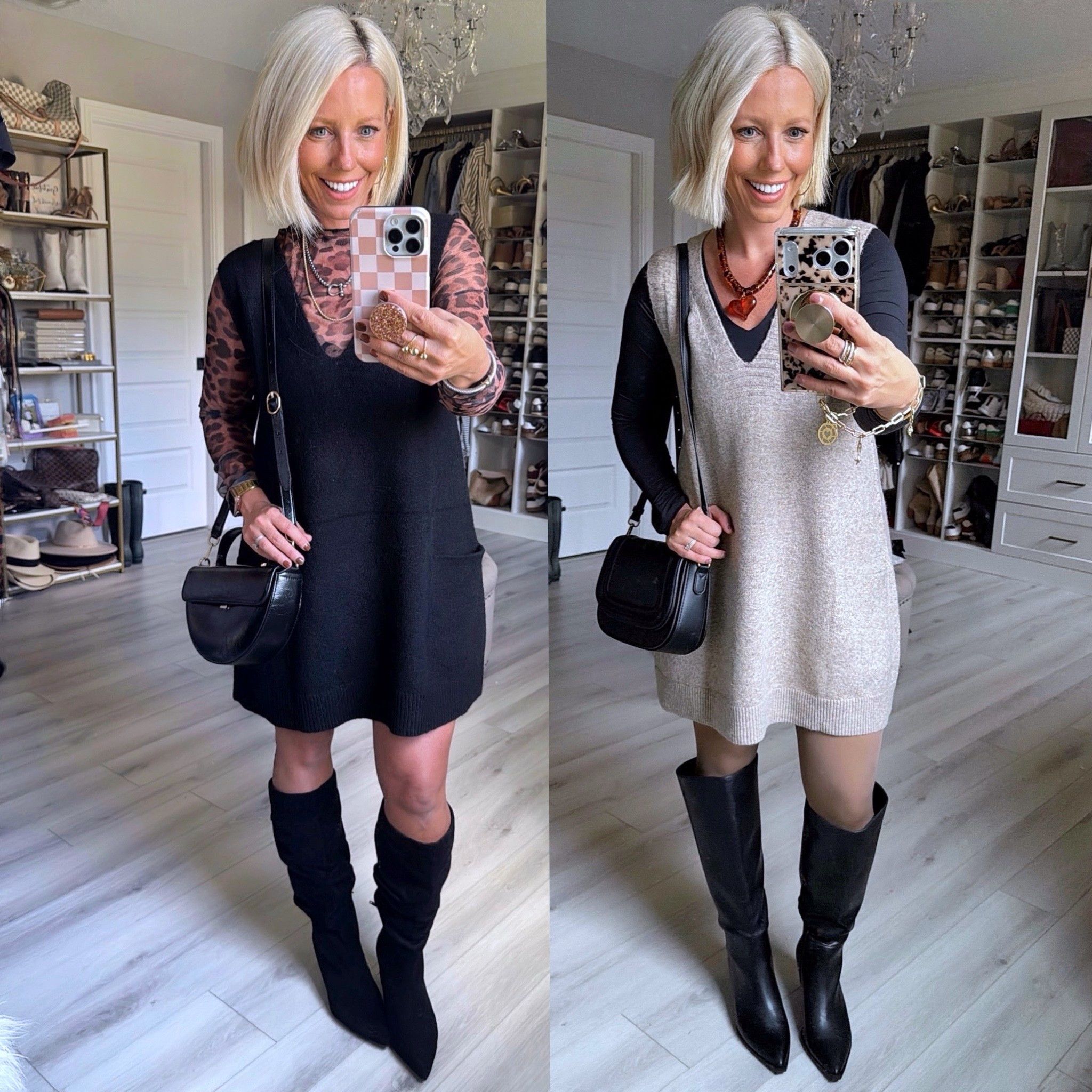 These sweater vest dresses are the perfect thing to add some fun to your wardrobe!!! 
⬇️⬇️⬇️
Vest size small (runs big)
Black top medium
Leopard top medium (should have done small)

#LTKFindsUnder50 #LTKWorkwear #LTKSaleAlert