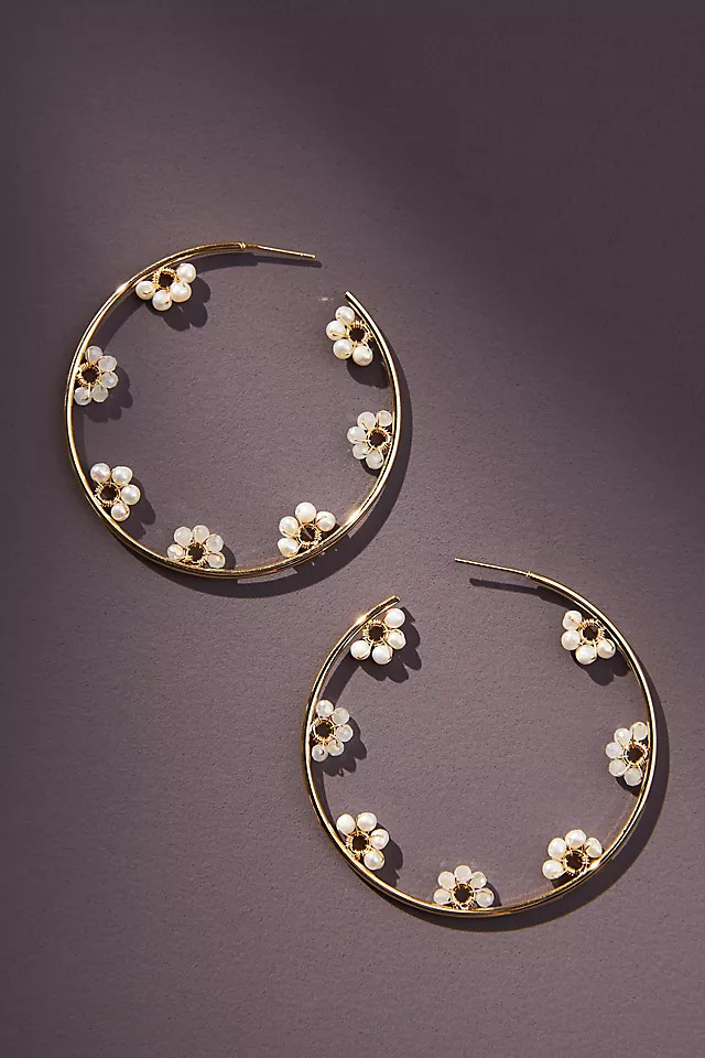 Floral-Inlay Hoop Earrings | Anthropologie (US)