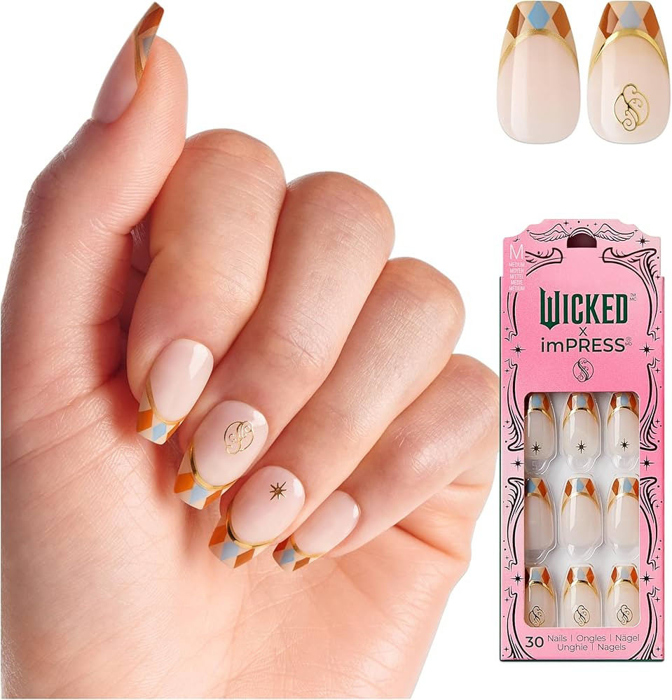 WICKED X imPRESS Press On Nails, ‘Jolly Old Shiz’, Multicolor, Medium Coffin, New Improved Adhesive, Up To 10 Day Hold, Includes 30 Fake Nails, 1 Prep Pad, 1 Manicure Stick, 1 Mini File | Amazon (US)