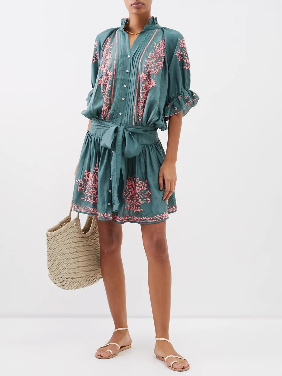 Floral-embroidered cotton mini dress | Matches (US)