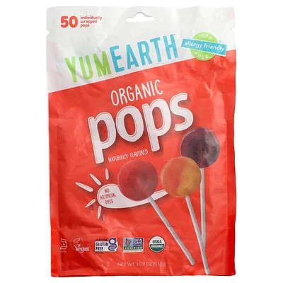 YumEarth, Organic Pops, Assorted Flavors, 50 Individually Wrapped Pops, 10.9 oz (310 g) | iHerb
