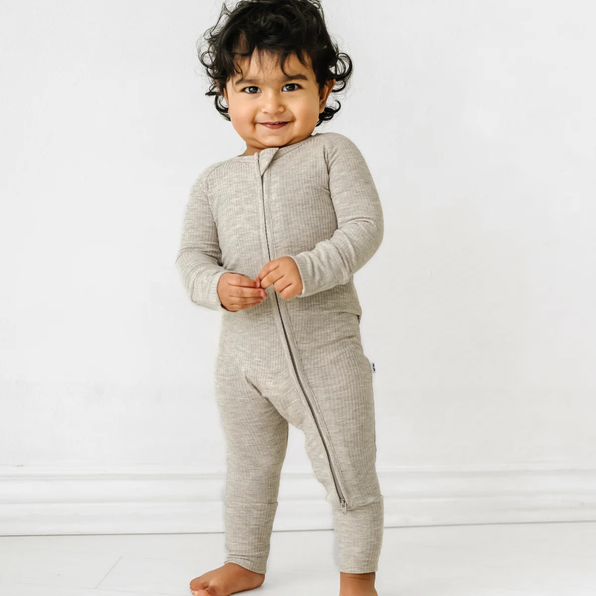 Heather Stone Ribbed Zippy | Little Sleepies